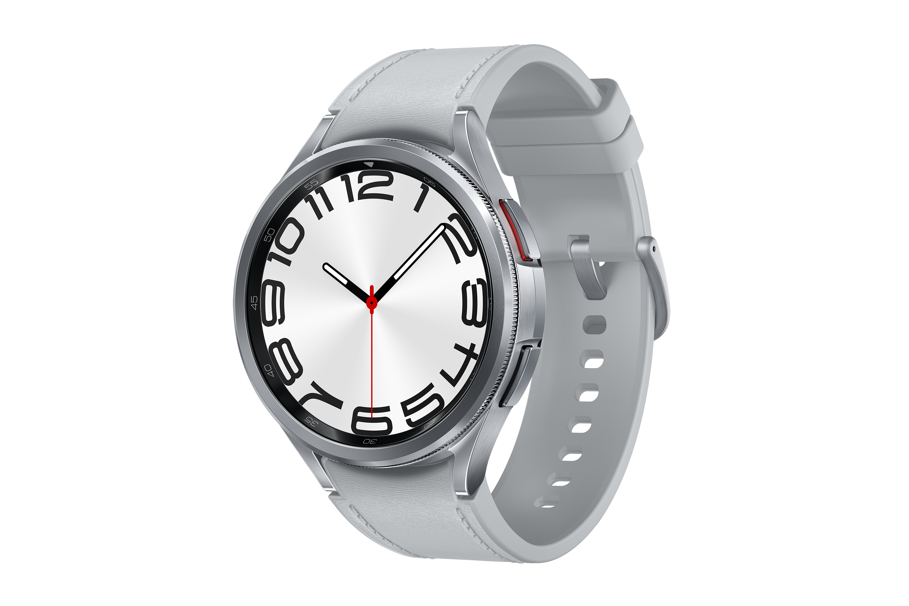 Samsung Galaxy Watch6 Classic - 47 mm - intelligente Uhr mit Band -  Hybrid-Eco-Leder - Silber - Bandgröße: M/L - Anzeige 3.73 cm (1.5
